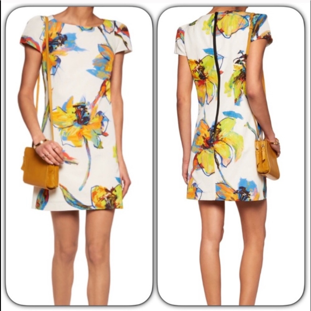 Milly White Mini Dress with Yellow & Blue Floral Print